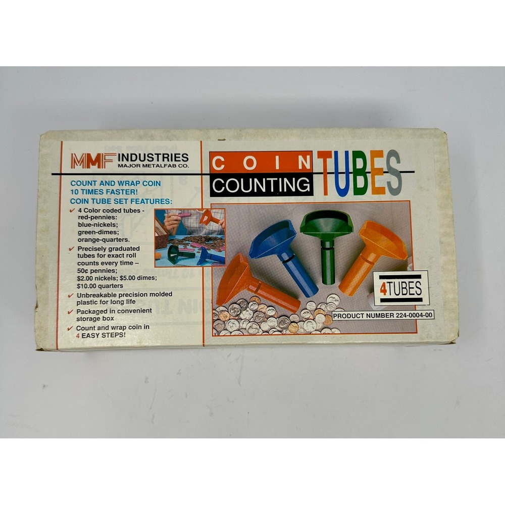 Vintage MMF Industries Assorted Coin Multi Colored‎ Counting Tubes New in Box B2